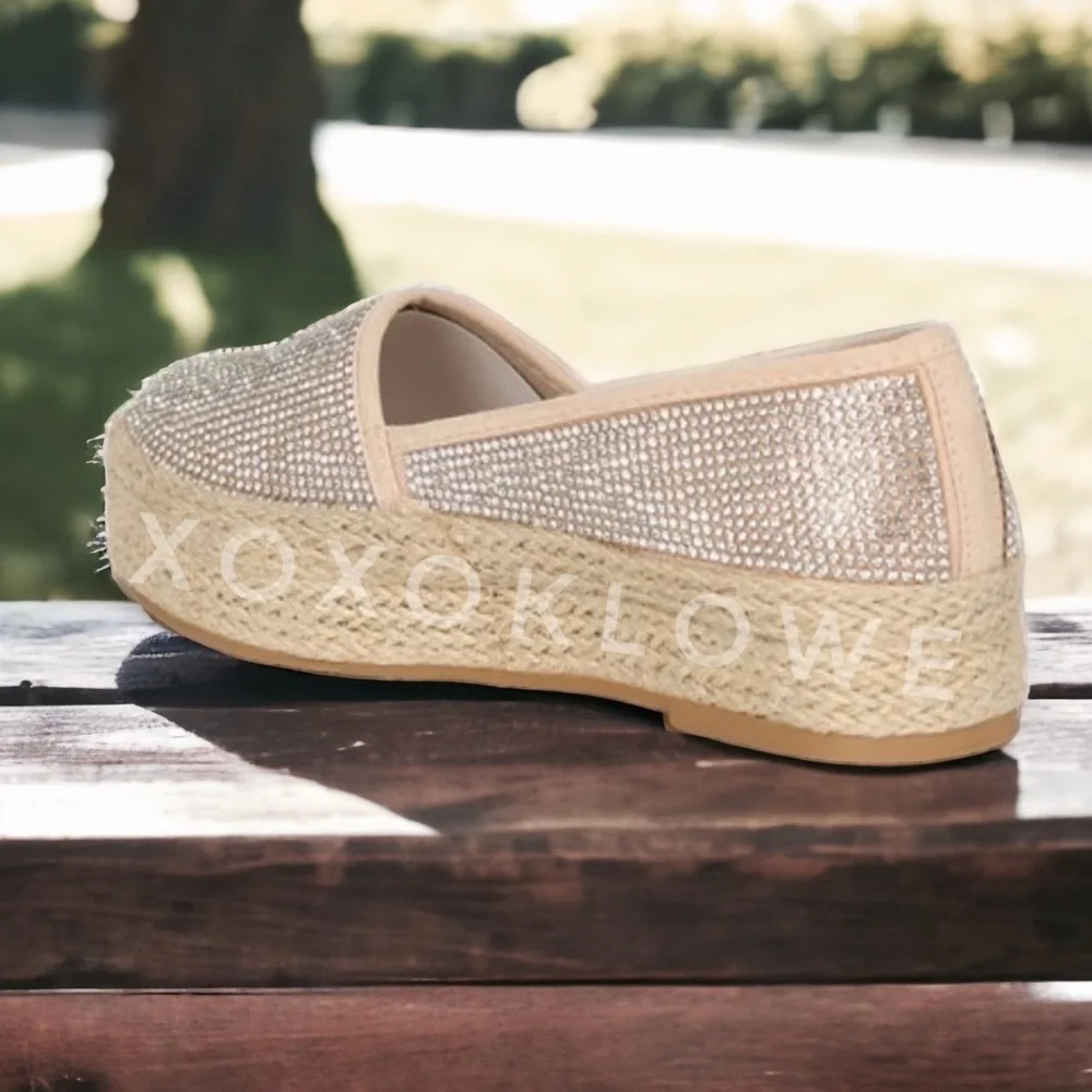 Rhinestone Sparkle Slip On Espadrille Platform Sneakers Bling Bling - Picture 10 of 14